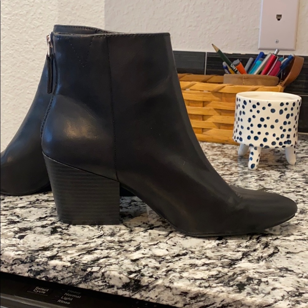 Black faux leather ankle boots
